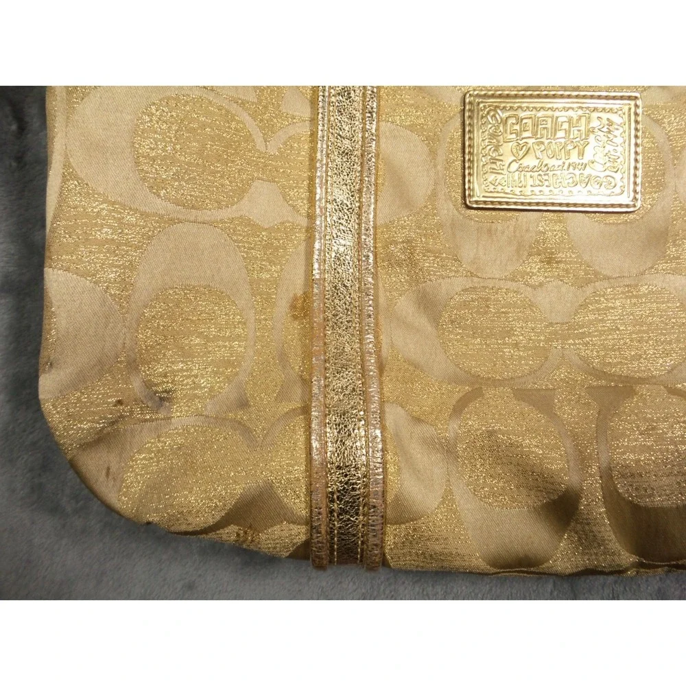 Coach Poppy Op Art Glam Tote Bag Gold Brown Classic Signature Canvas C